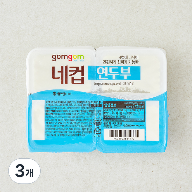 곰곰 네컵 연두부, 360g, 3개