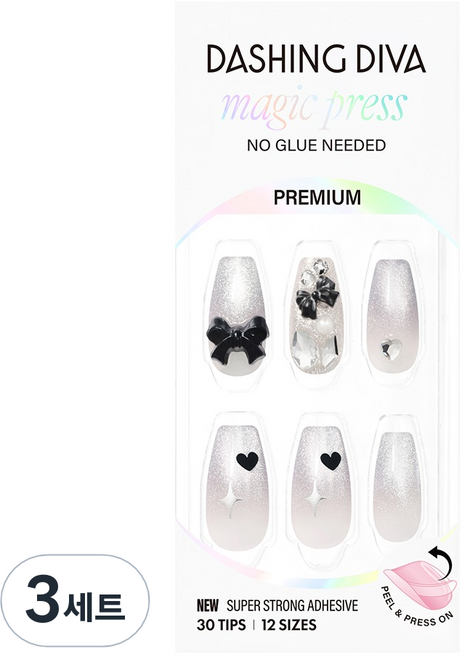 데싱디바 매직프레스 네일팁 세트 르누아, 블랙 + 그레이 + 실버, 3세트