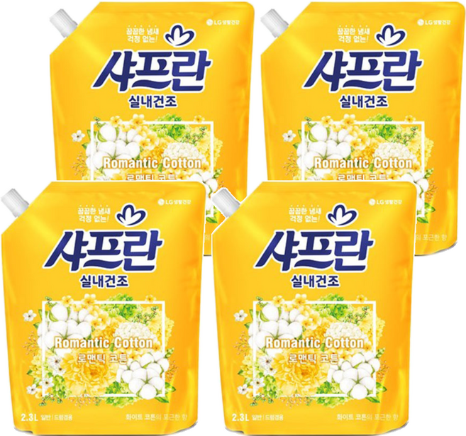 샤프란 실내건조 섬유유연제 로맨틱 코튼 리필, 2.3L, 1개입, 4개