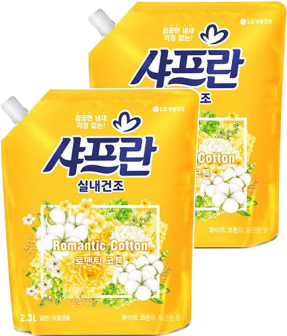 샤프란 실내건조 섬유유연제 로맨틱 코튼 리필, 2.3L, 1개입, 2개