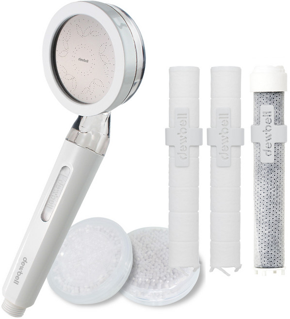 Dewbell Wise Eye 蓮蓬頭 + 蓮蓬頭濾芯 2入 + 沉積物濾芯 2入 + 活性碳濾芯 1入, 1組, 白色