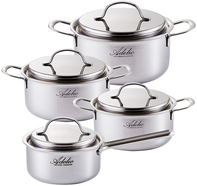 한일스텐레스 인덕션 뉴아델리오 통5중 냄비세트 4종, 혼합색상, 편수냄비 16cm + 양수냄비 18cm + 20cm + 24cm, 4개