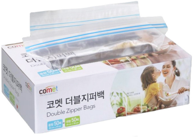 comet 夾鏈密封袋組, 中(20 x 25cm) + 大(25 x 30cm), 100個, 1組