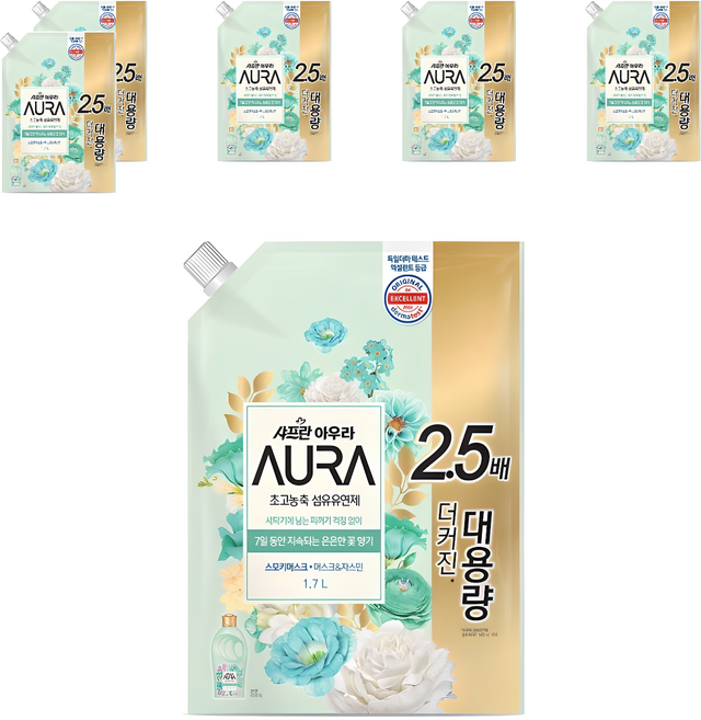 아우라 초고농축 섬유유연제 스모키머스크 리필, 1.7L, 6개