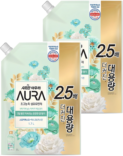 아우라 초고농축 섬유유연제 스모키머스크 리필, 1.7L, 2개