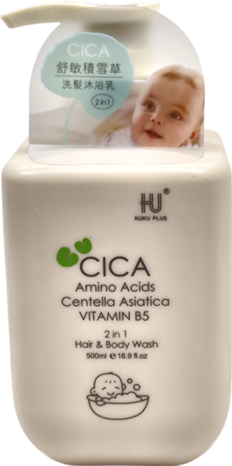 KU.KU Duckbill 酷咕鴨 KUKU PLUS 舒敏積雪草寶寶洗髮沐浴乳, 500ml, 1瓶