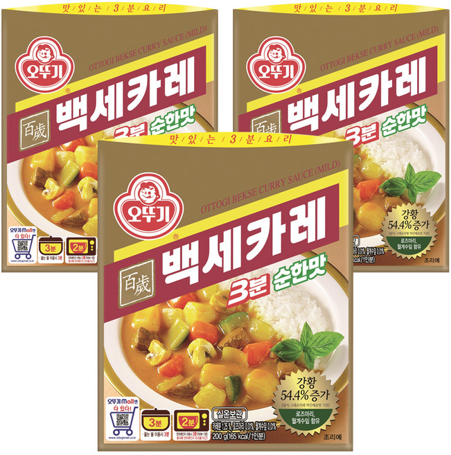 오뚜기 백세카레 3분 순한맛, 200g, 3개