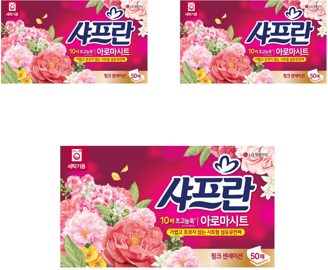 샤프란 아로마시트 시트 섬유유연제 핑크 센세이션, 50개입, 3개