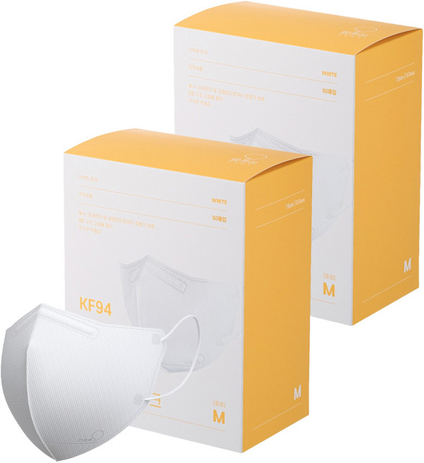 맘편히마스크 새부리형 중형 KF94 5매입 포장, 50개입, 2개, 화이트