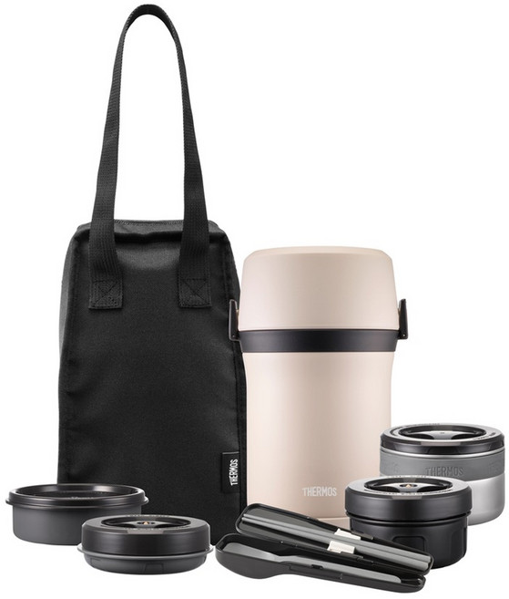 써모스 일체형 대용량 보온 도시락 보온백 + 보온용기 + 밥용기 + 국용기 + 반찬용기 2p + 수저 세트, 코코넛버터, 1개