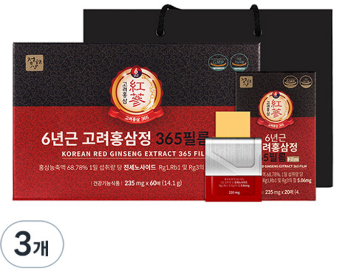 정원삼 6년근 고려홍삼정 365필름 60p, 14.1g, 3개