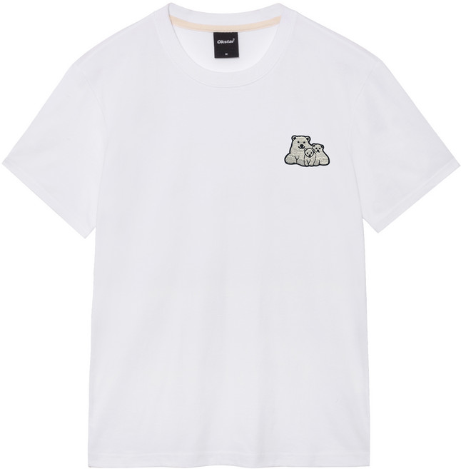 옥스타 남녀공용 폴라베어 패밀리 자수 반팔 티셔츠 5TS018