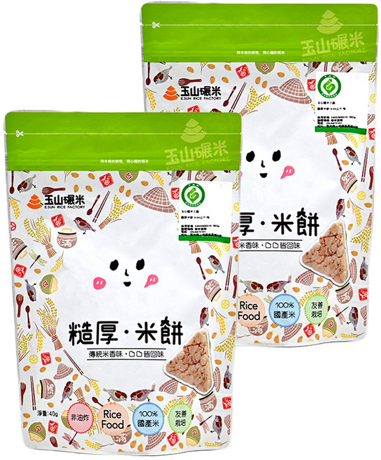 玉山碾米 糙厚米餅, 原味, 40g, 2包