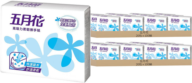 五月花 高吸力柔韌擦手紙, 100抽, 40包