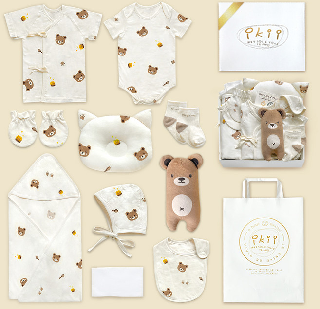 ikii 유아용 오가닉 배냇저고리 반소매 10종 출산 선물세트 선물포장 + 쇼핑백