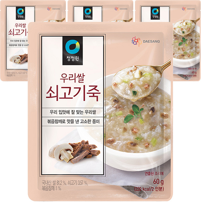 청정원 우리쌀 쇠고기죽, 60g, 4개