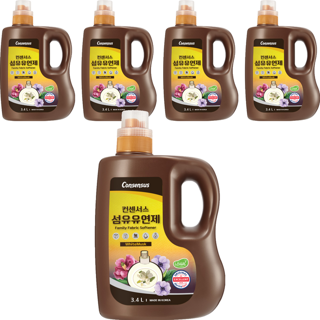 컨센서스 패밀리 섬유유연제 화이트머스크 본품, 3.4L, 5개