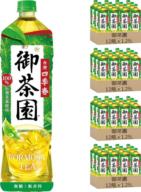 御茶園 台灣四季春 無糖, 1.25L, 48瓶