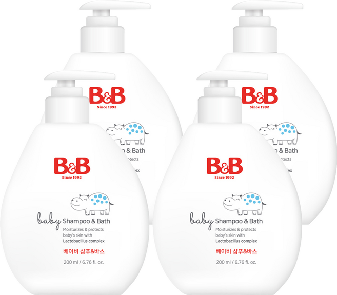 비앤비 베이비 샴푸 앤 바스, 4개, 200ml