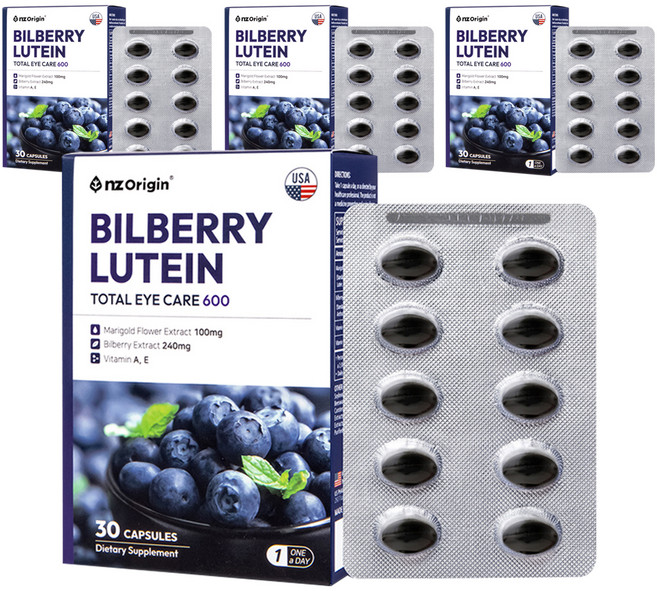 엔젯오리진 빌베리 루테인 토탈 아이케어, 30정, 4개