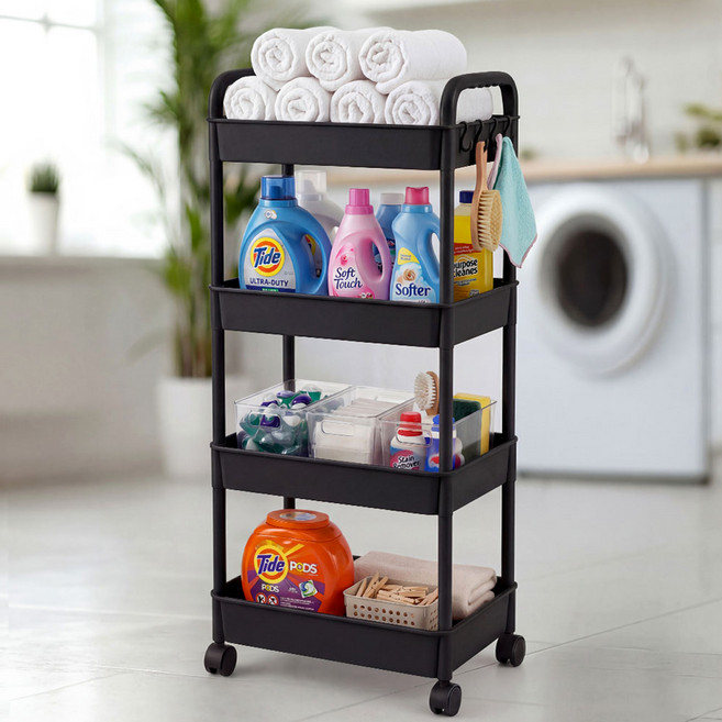 리네프 이동식 틈새 트롤리, 블랙, 4단