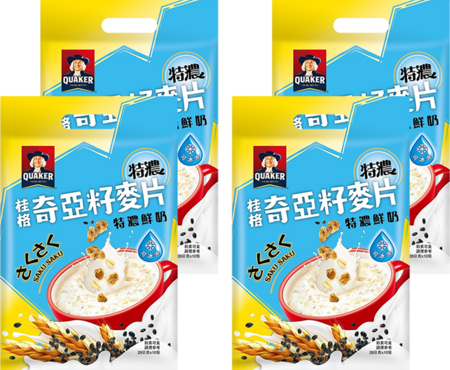 QUAKER 桂格 特濃鮮奶奇亞籽麥片 10包, 280g, 4袋