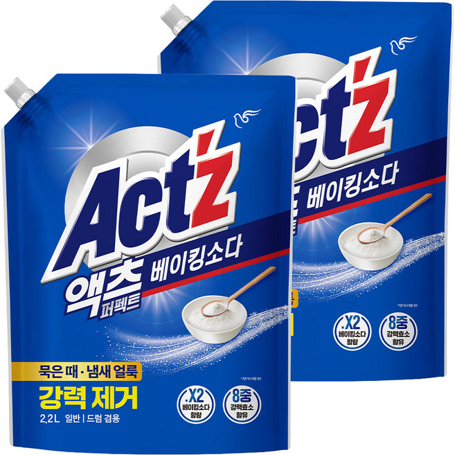 액츠 퍼펙트 베이킹소다 액상세제 리필, 2.2L, 2개