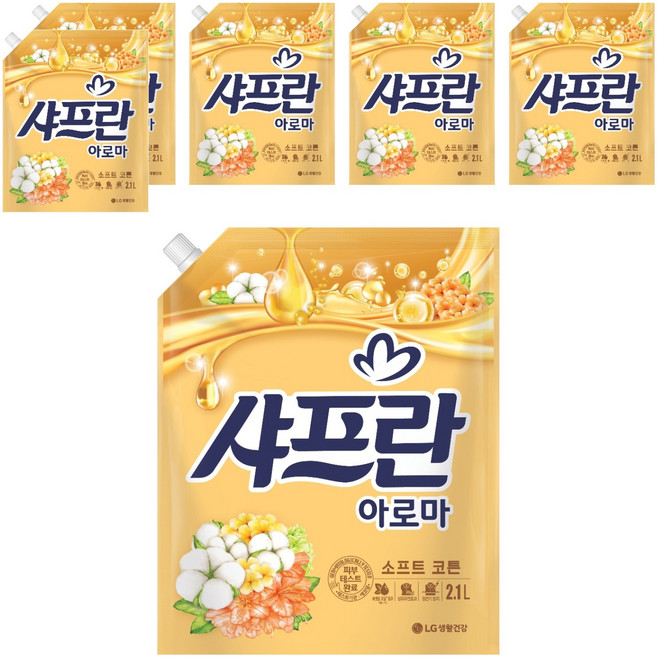 샤프란 아로마 섬유유연제 소프트 코튼 리필, 6개, 2.1L