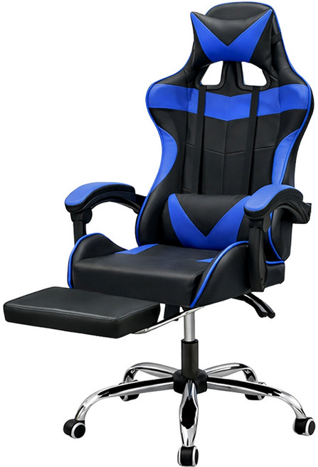 極速電競皮椅 升級擱腳抬 H086 17kg, 黑藍色, 1個