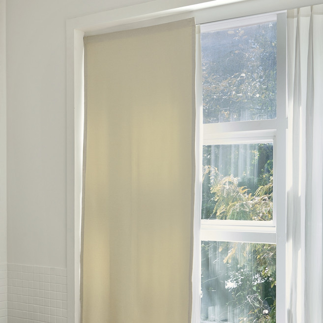 쁘리엘르 그로브 무타공 붙이는 벨크로 봉집 겸용 암막 커튼 + 자석타이백 세트