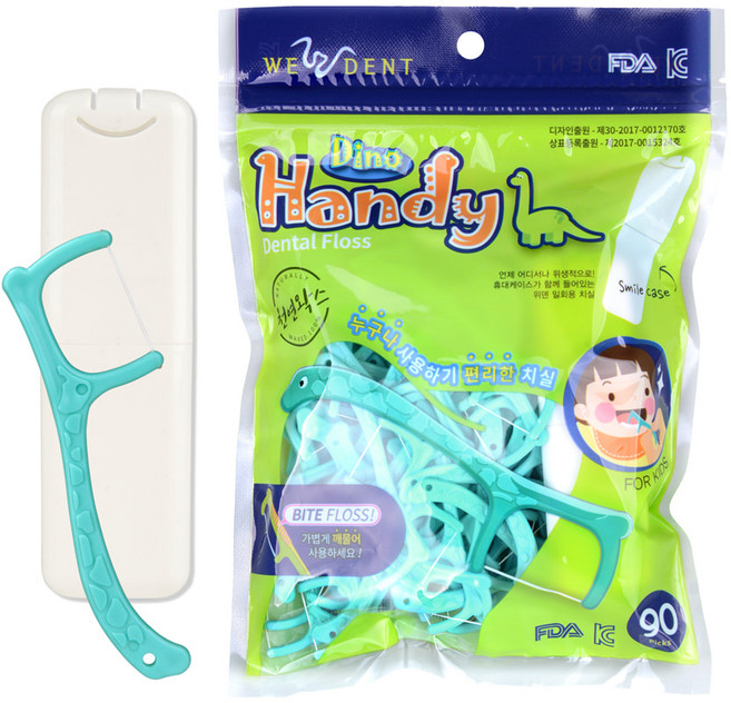 위덴 어린이 디노핸디 치실 90p + 스마일 휴대케이스, 1세트