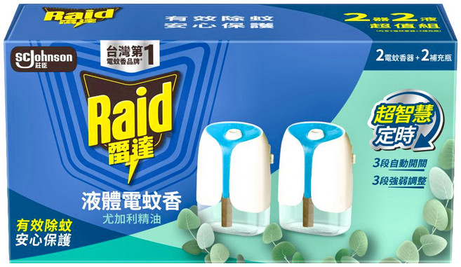 Raid 雷達 液體電蚊香組 尤加利 電蚊香器 2個 + 補充瓶 2瓶, 82ml, 1組