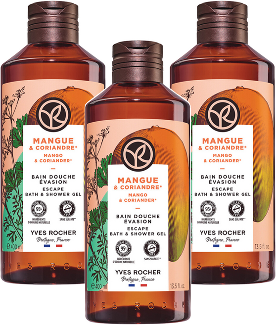 YVES ROCHER 伊夫黎雪 Escape沐浴露 芒果芫荽香, 3瓶, 400ml