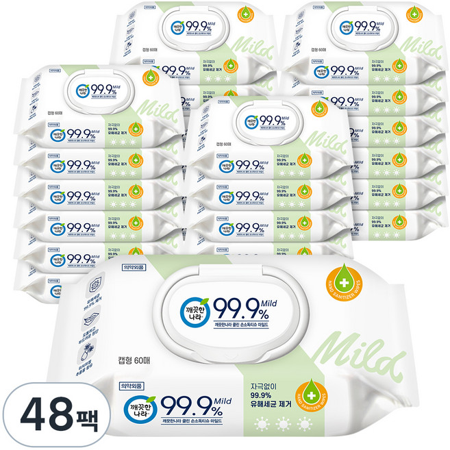 깨끗한나라 클린 손소독티슈 마일드 캡형, 48개, 60매