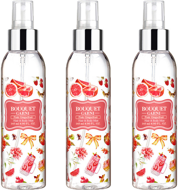부케가르니 프래그런스드 헤어 앤 바디미스트 핑크자몽, 3개, 145ml