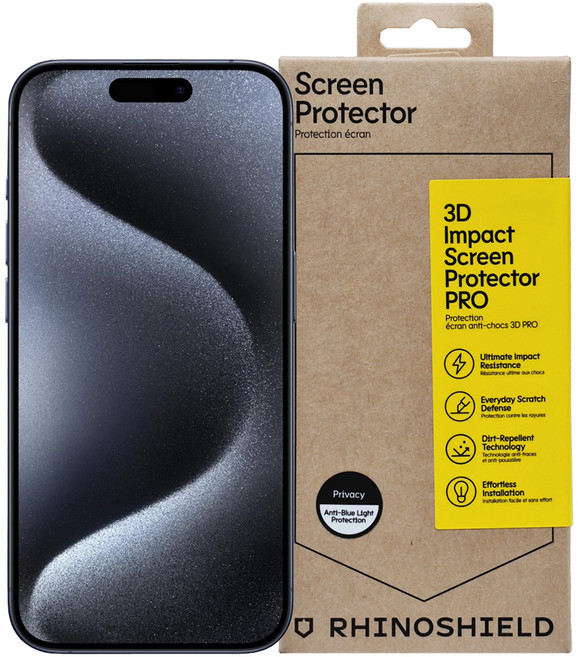 RHINOSHIELD 犀牛盾 2.0 3D壯撞貼 螢幕保護貼 for iPhone 15 Pro 防窺 抗藍光