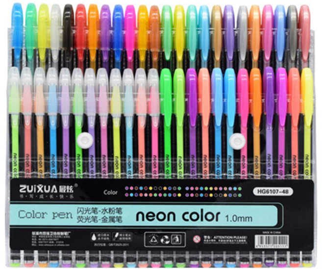 ZUIXUA 메탈 네온 형광 수성 눈부신 데코펜 48색 세트 1.0mm, 혼합색상, 1세트