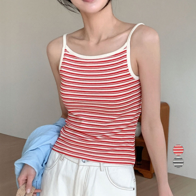 아피나르 여성용 통기성 스트라이프 베이직 립 탱크 나시