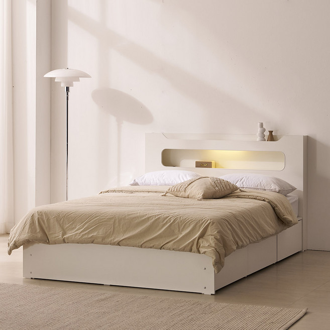 파로마 리안 LED 빅수납 침대 프레임 단품 방문설치, 화이트