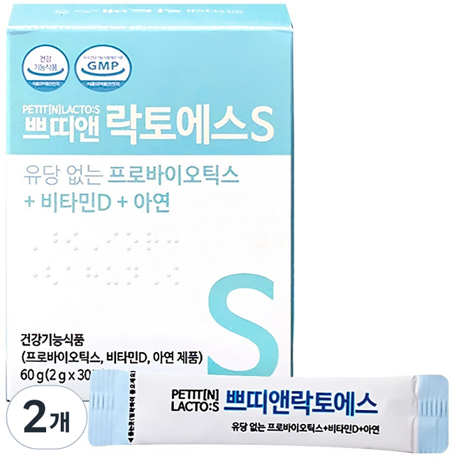 쁘띠앤 락토에스 100억 프로바이오틱스 신바이오틱스 아기 유당없는 유산균 30p, 60g, 2개