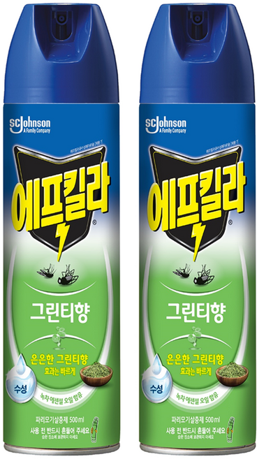 에프킬라 모기 스프레이 에어로졸 그린티향, 500ml, 2개