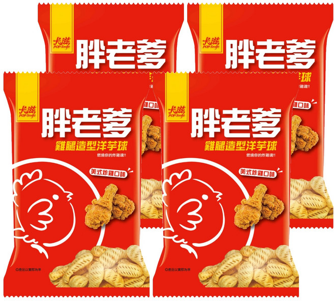 Pop-Smile 卡滋爆米花 胖老爹雞腿造型洋芋球 炸雞風味, 75g, 4包