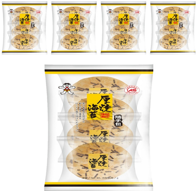 旺旺 米果 厚燒海苔口味, 68g, 5袋