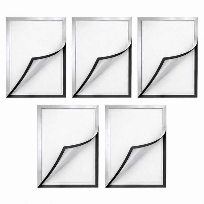 앞날창창 부착식 무타공 a4 자석 게시판 액자, 5개, 실버