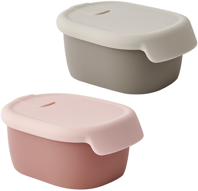 퍼기 이중밀폐 실리콘 이유식 보관용기, 200ml, 드라이로즈 + 토프브라운, 1세트