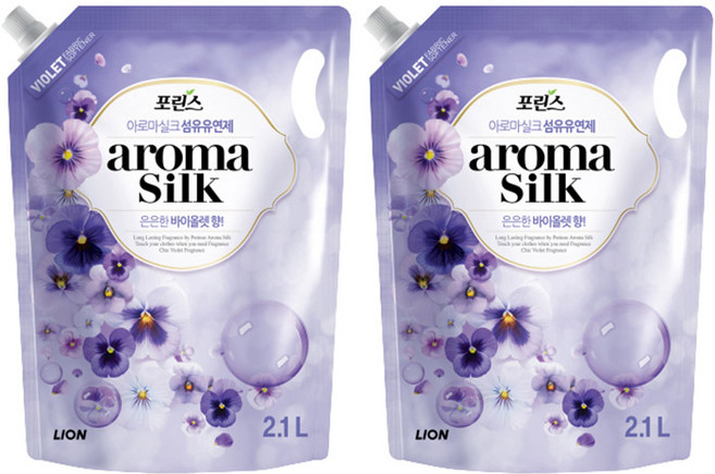 포린스 아로마실크 섬유유연제 바이올렛 리필, 2.1L, 2개