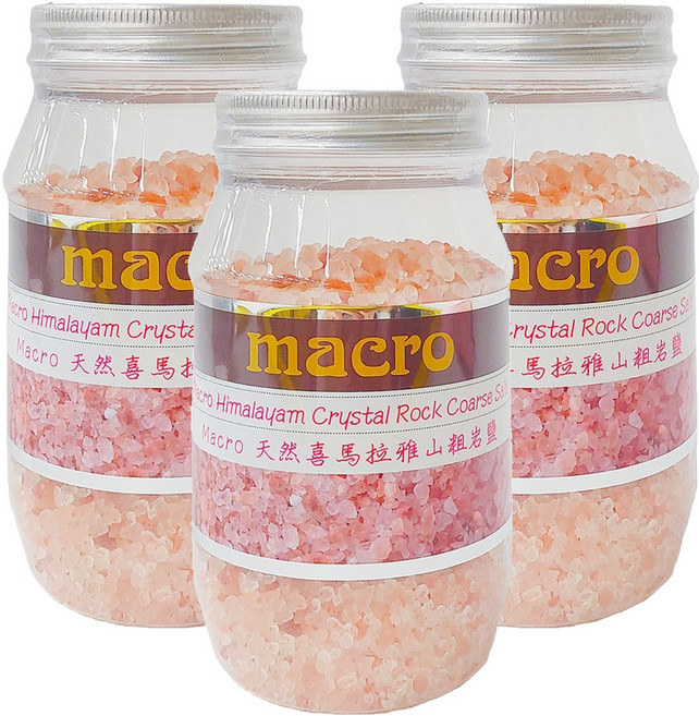 Macro 天然喜馬拉雅山粗岩鹽, 450g, 3罐