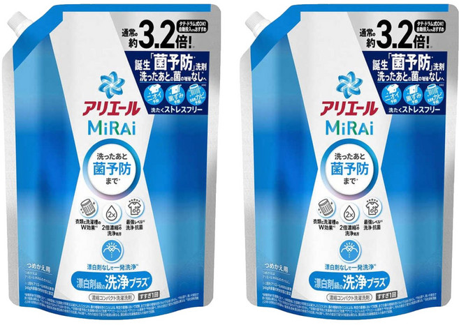 ARIEL MiRAi 日本原裝進口 抗菌2倍濃縮淨白洗衣精補充裝 藍色, 920g, 2包