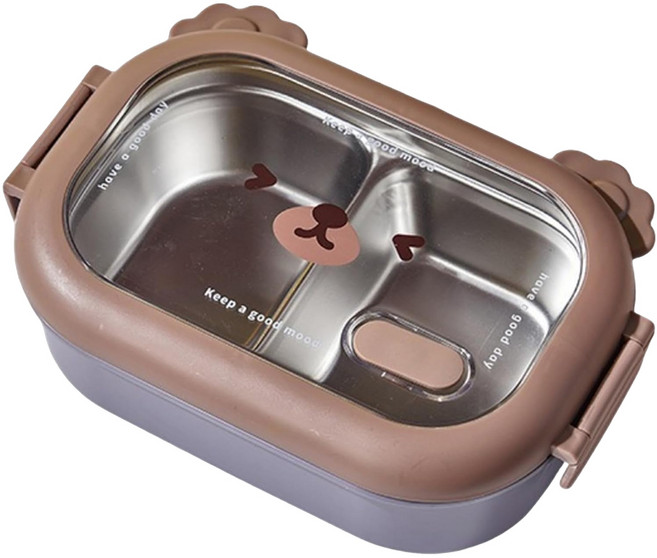 可愛小熊不鏽鋼保溫飯盒, 藍紫色, 1個