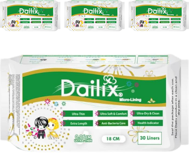 Dailix 每日健康檢查乾爽抑菌護墊, 18cm, 30片, 4包